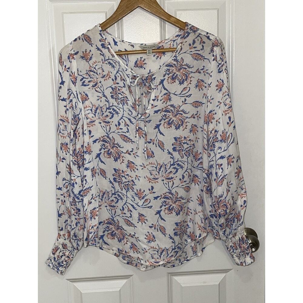 Lucky Brand Women's Blouse Long Sleeve (Elastic Cuff) Boho 100% Viscose Medium